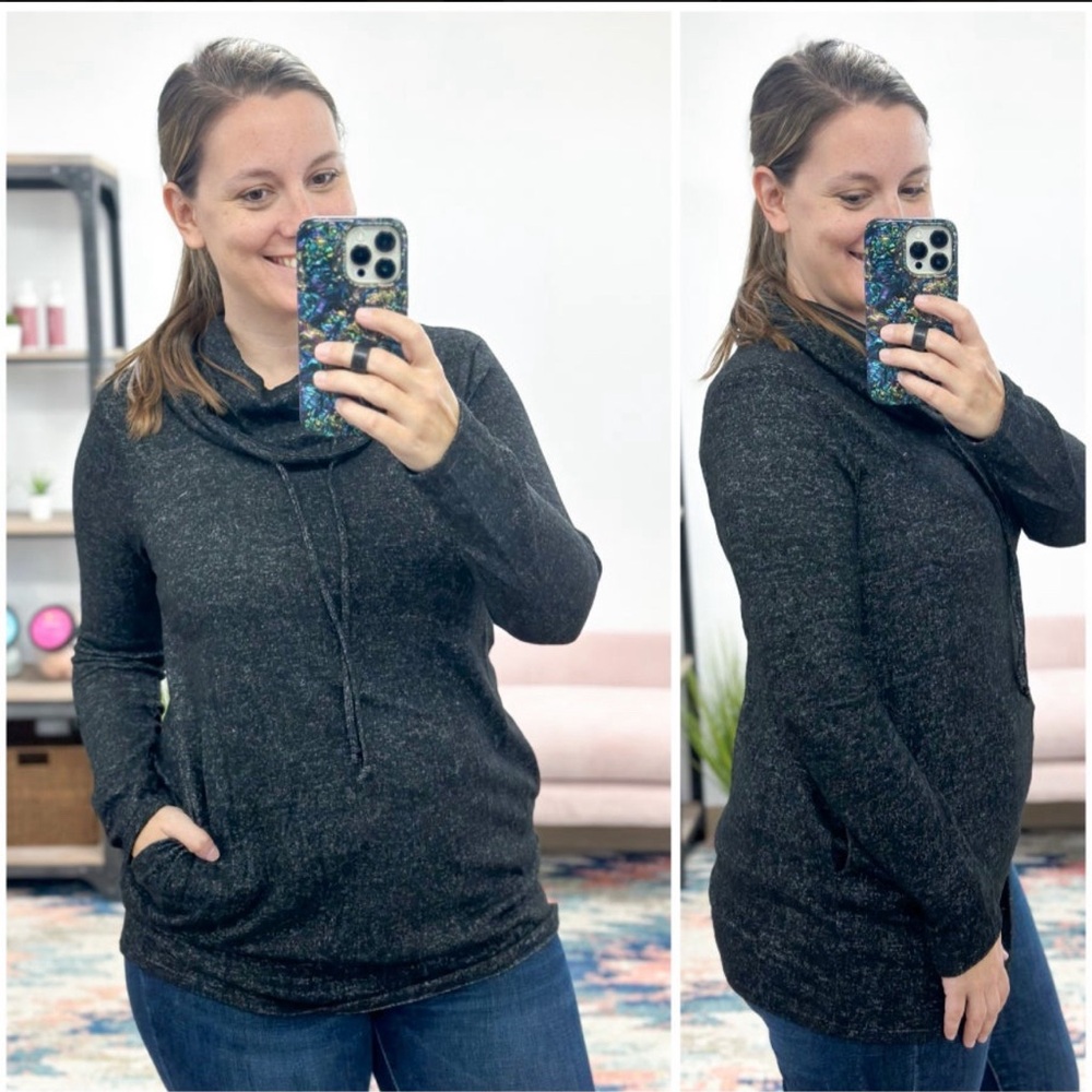 Weathered Black Long Cowl Neck